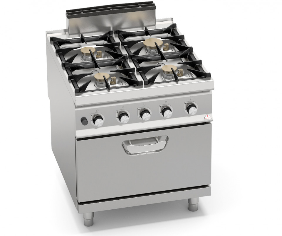 4-BURNERS GAS COOKER POWERED ON 2/1 GN GAS OVEN