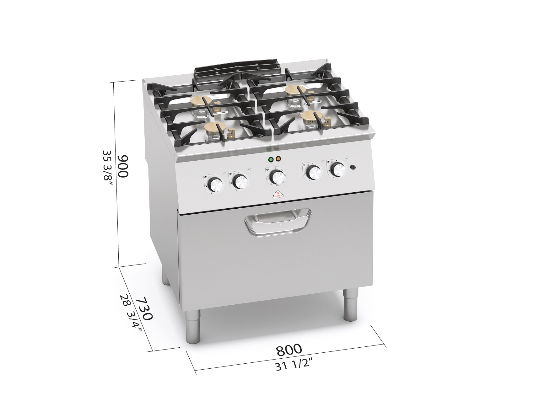 4-BURNER STOVE WITH 1/1 GN ELECTRIC OVEN - 07704800 - Commercial kitchens |  Berto's
