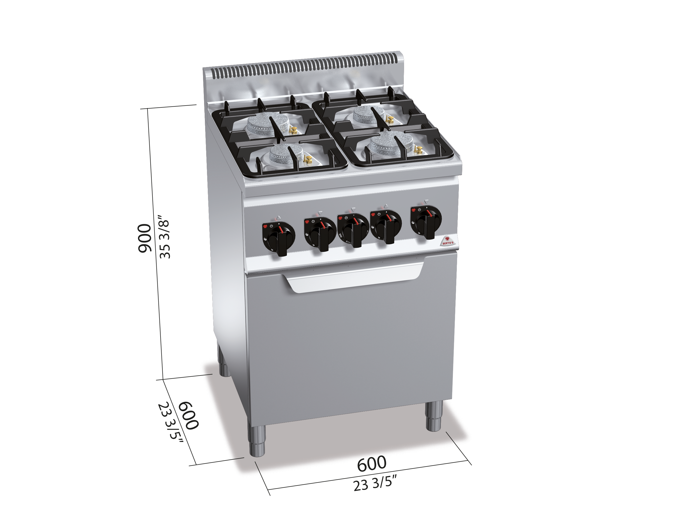 4 BURNER GAS COOKER ON 1/1 GAS OVEN 21604100 Commercial kitchens Berto's