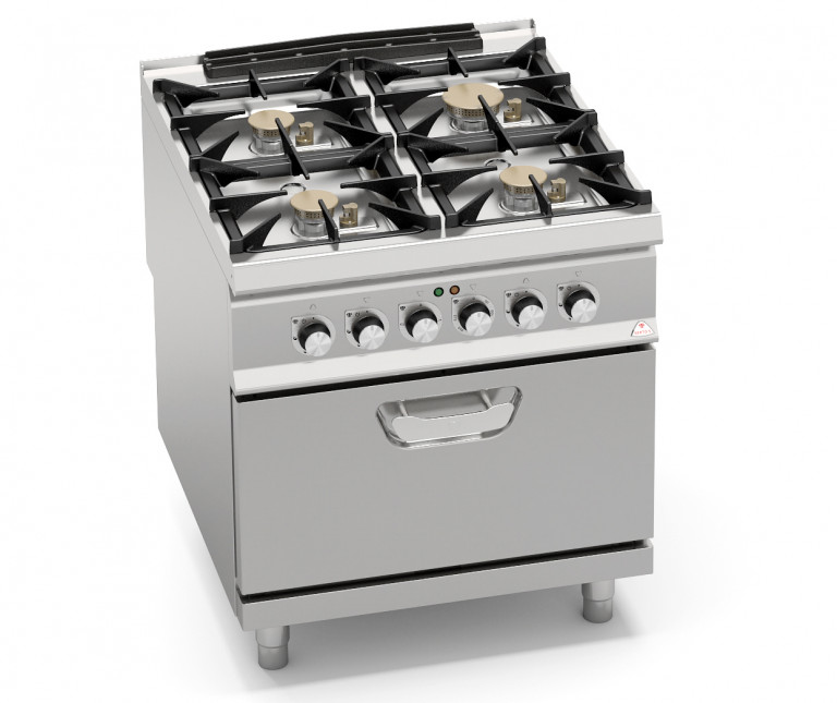 4-BURNERS GAS COOKER POWERED WITH 1/1 GN ELECTRIC OVEN