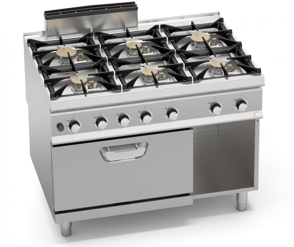 6-BURNERS GAS COOKER POWERED ON 2/1 GN GAS OVEN