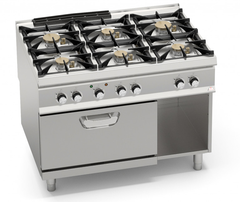 6-BURNERS GAS COOKER ON 1/1 GN ELECTRIC OVEN