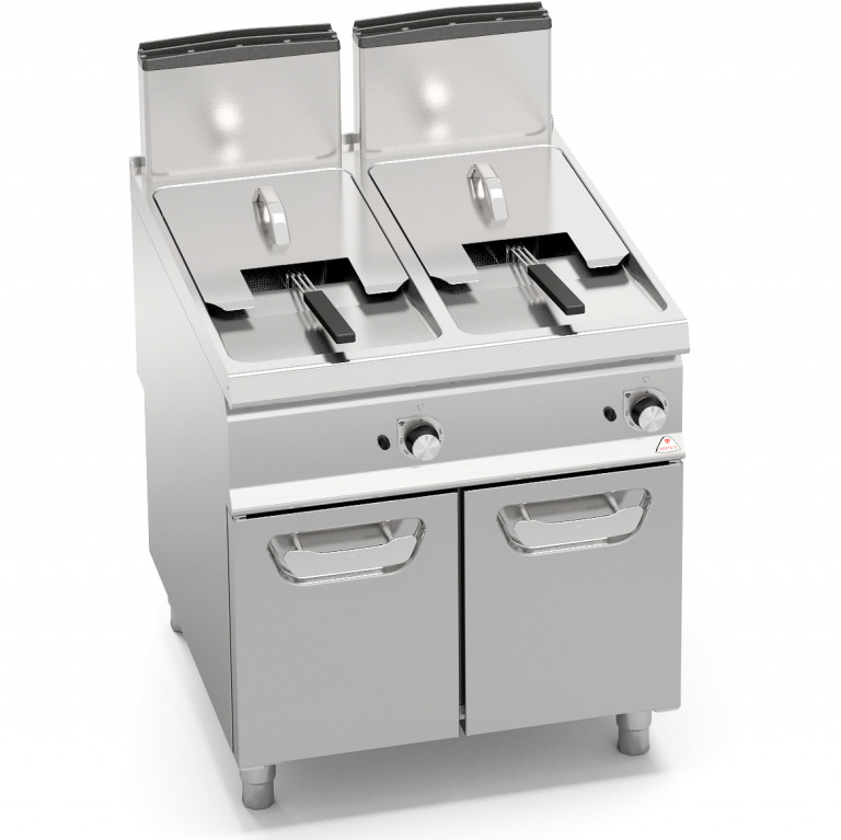 GAS FRYER WITH CABINET - TWIN TANK 18+18 L - INDIRECT