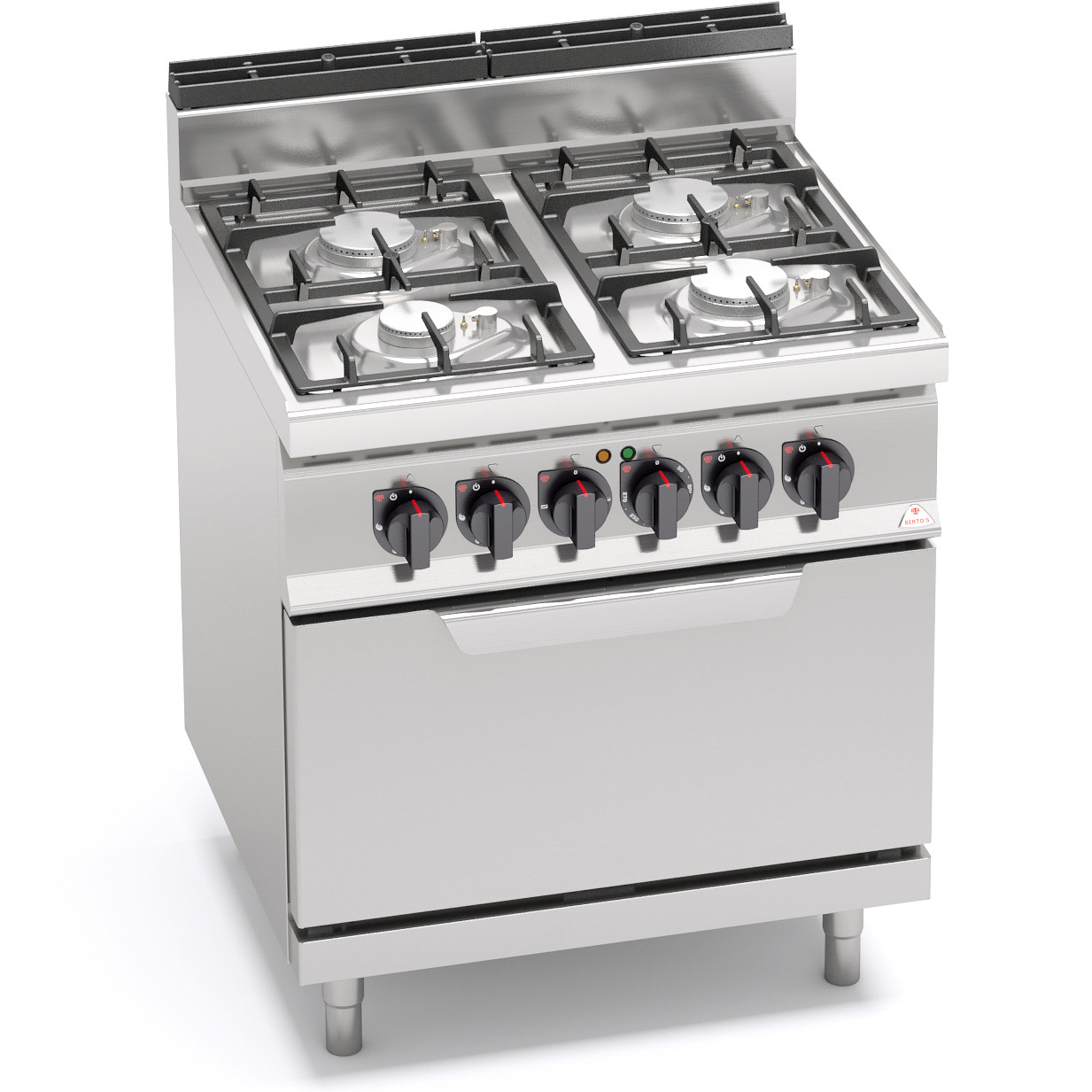 Cocina a gas de 4 fuegos sobre horno eléctrico GN 2/1 Fondo 700 Pratika