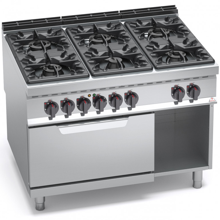 6 BURNER GAS COOKER ON 2/1 ELECT. OVEN