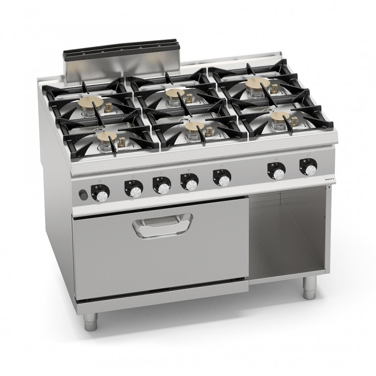 CUCINA A GAS 6 FUOCHI SU FORNO A GAS 2/1 GN