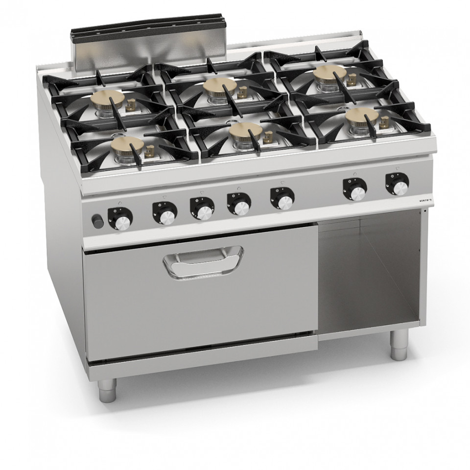 CUCINA A GAS 6 FUOCHI POTENZIATA SU FORNO A GAS 2/1 GN CUCINA A GAS 6 FUOCHI POTENZIATA SU FORNO A GAS 2/1 GN