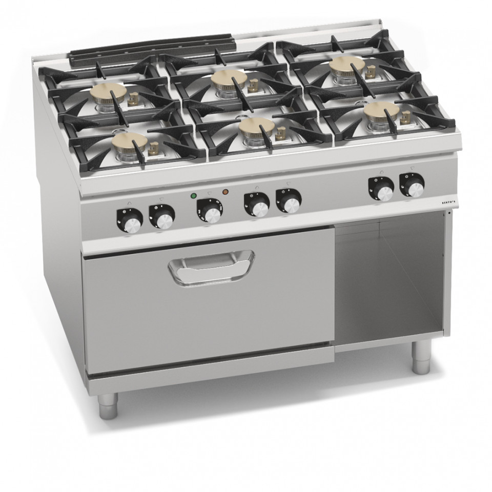 CUCINA A GAS 6 FUOCHI POTENZIATA SU FORNO ELETTRICO 1/1 GN CUCINA A GAS 6 FUOCHI POTENZIATA SU FORNO ELETTRICO 1/1 GN