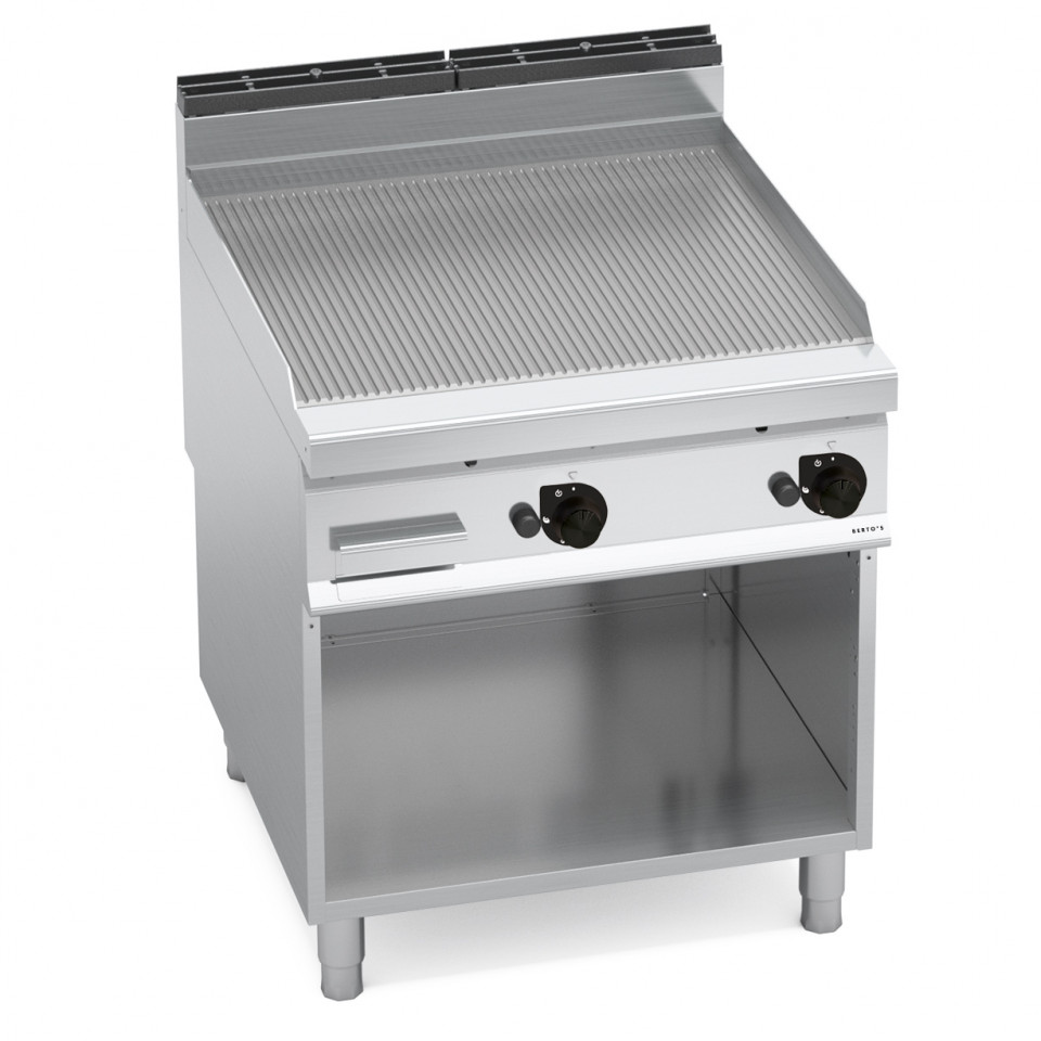RIBBED GAS GRIDDLES ON CABINET